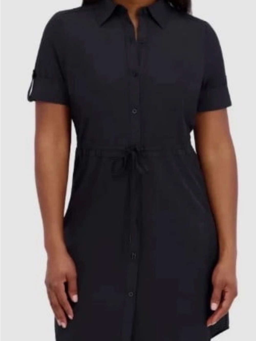 Halston Heritage Black Short-Sleeve Shirt Midi Dress